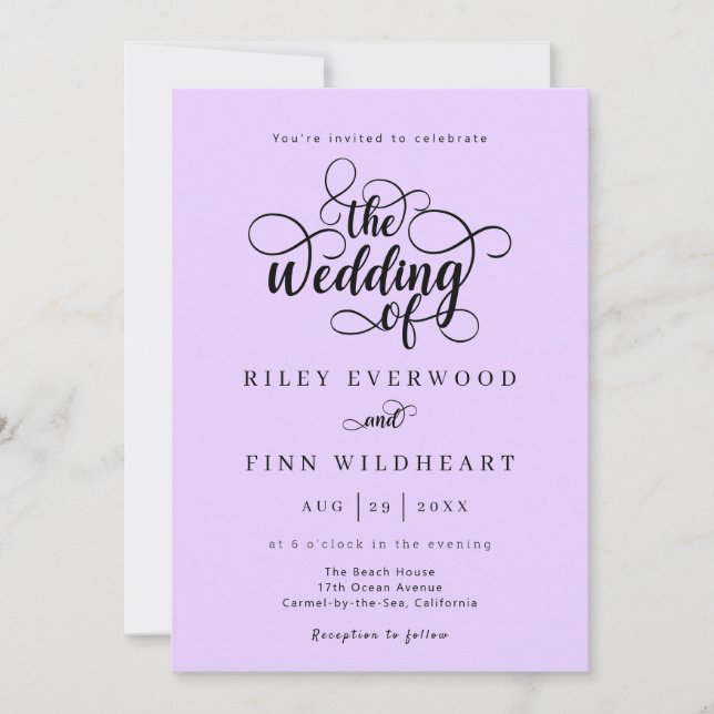 Elegante tipografía guión invitación a la boda (Anverso)