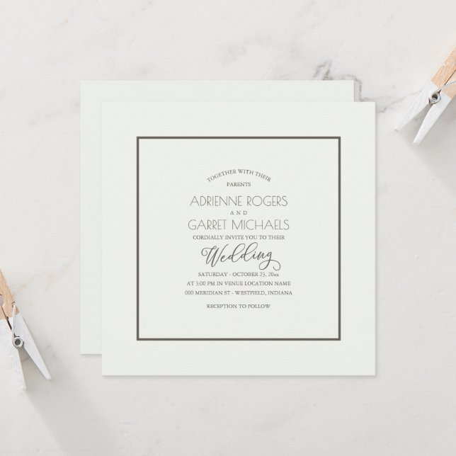 Elegante tipografía Invitación a la boda cuadrada (Anverso/Reverso In Situ)