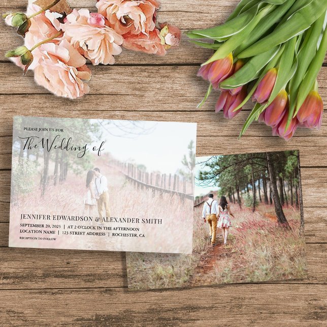 Elegante tipografía moderna foto boda Invitación (Elegant modern typography photo wedding Invitation. You can add your own photos and text.)
