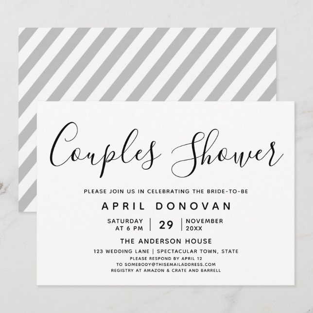 Elegante tipografía Parejas Ducha Invitación (Anverso / Reverso)