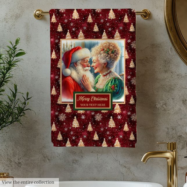 Elegante toalla de baño de Mr. y Mrs. Claus Red Fe (Stylish Mr. and Mrs. Claus Red Festive Bath Towel)
