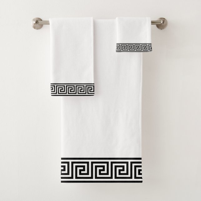 Elegante toalla de baño de patrón griego blanco y  (In situ)