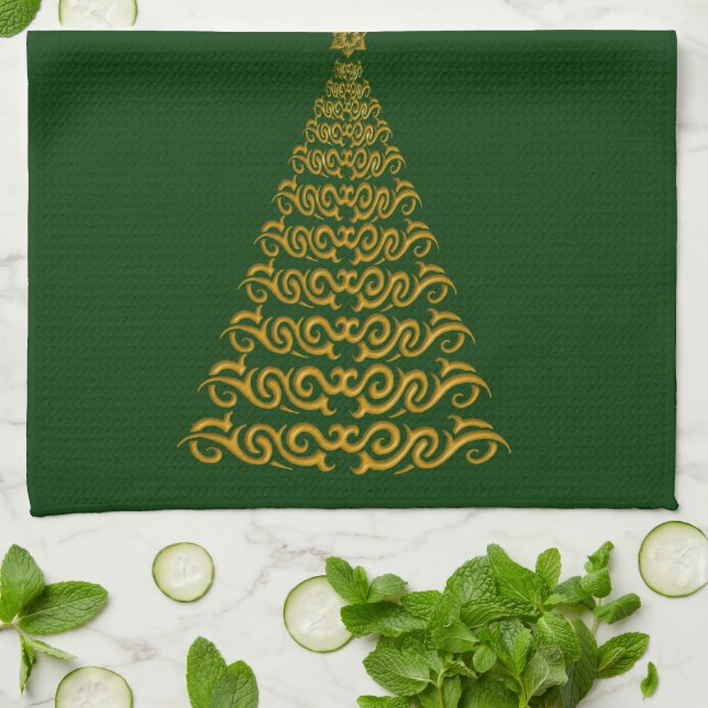 Elegante toalla de cocina de árbol de Navidad (Doblado)