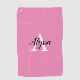 Elegante toalla de golf de guion rosado de monogra