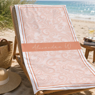 Elegante Toalla de Playa de Coral Floral Damask Mo