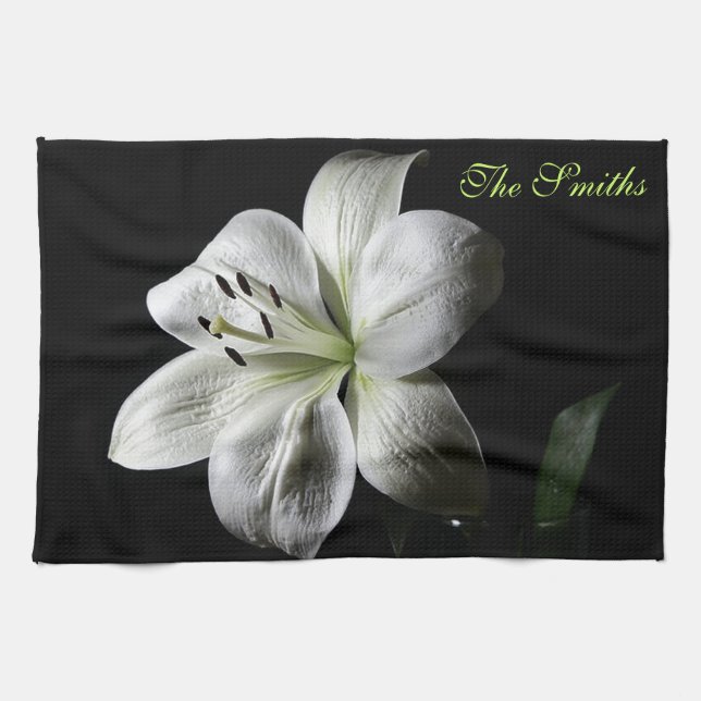 Elegante toalla lirio blanco *Personalizado* (Horizontal)