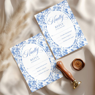 Elegante Toile de Jouy Azul Profundo Rosas RSVP de