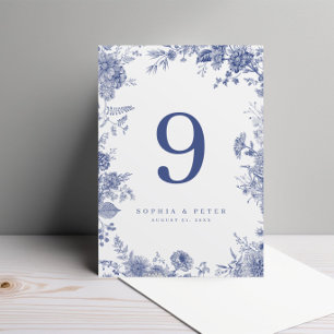 Elegante toile número de mesa floral azul francés