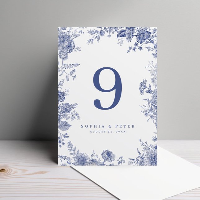 Elegante toile número de mesa floral azul francés (Subido por el creador)