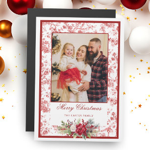 Elegante Toile Rojo con Foto Floral de Invierno