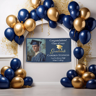 Elegante tono dorado en pancarta de foto de gradua