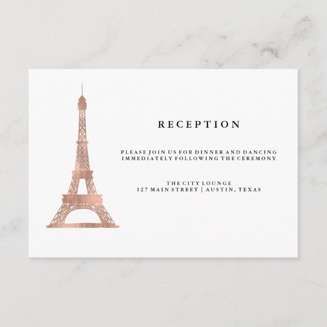Elegante Torre Eiffel de Boda Recepción en Rosa Do (Anverso)