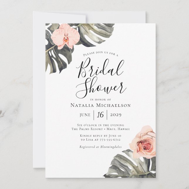 Elegante Tropic Bridal Shower Invitación (Anverso)