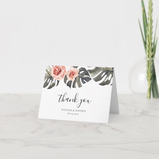 Elegante Tropic Floral Boda Gracias Tarjeta (Anverso)