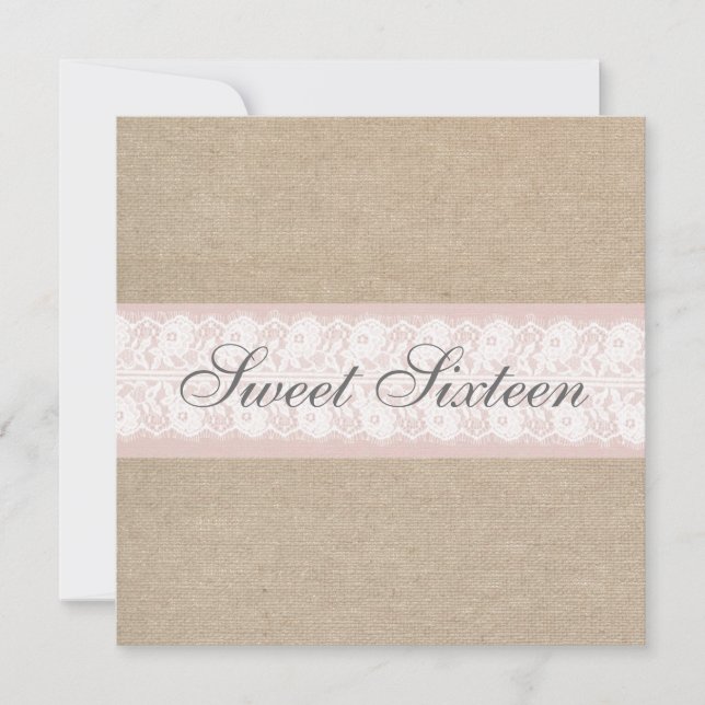 Elegante Turba de encaje rosa Invitación al cumple (Anverso)