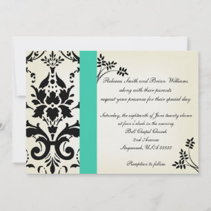 Elegante Turquesa y Damasco Negro Invitación a la