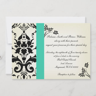 Elegante Turquesa y Damasco Negro Invitación a la 