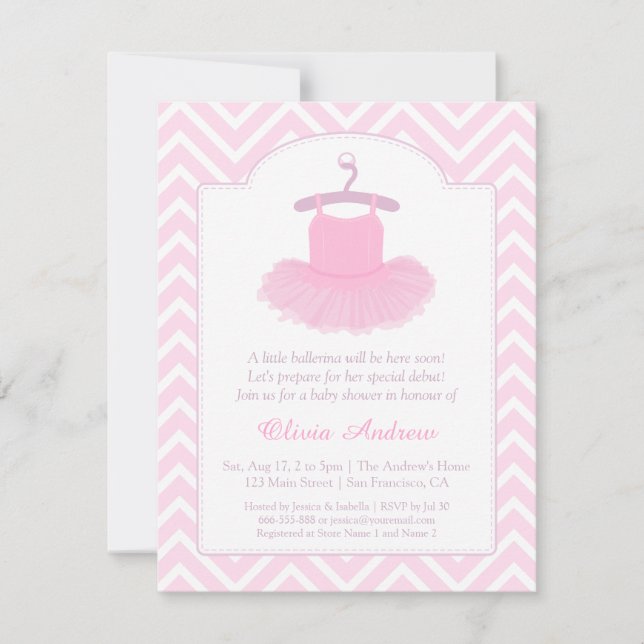 Elegante Tutu Ballerina Beber Invitaciones a la Du (Anverso)