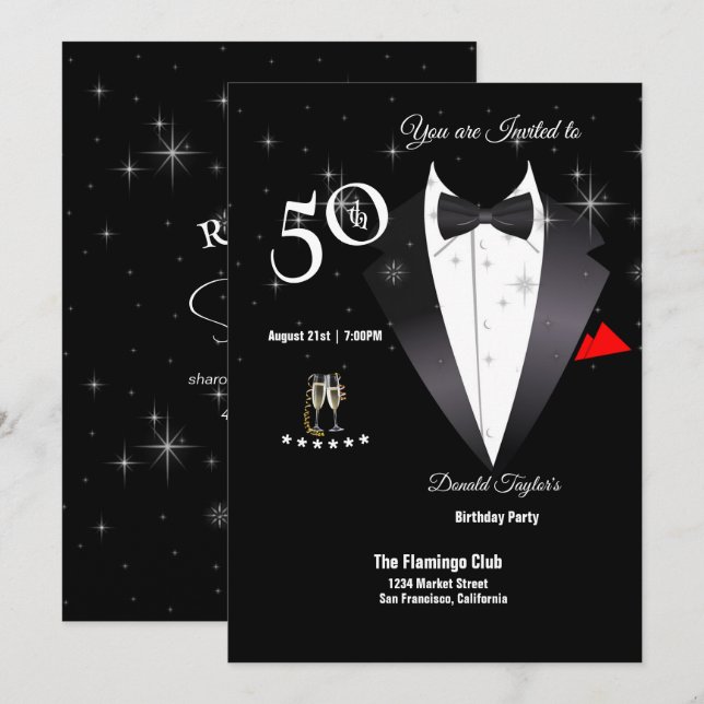 Elegante Tuxedo 50.ª Invitación a la fiesta de cum (Anverso / Reverso)