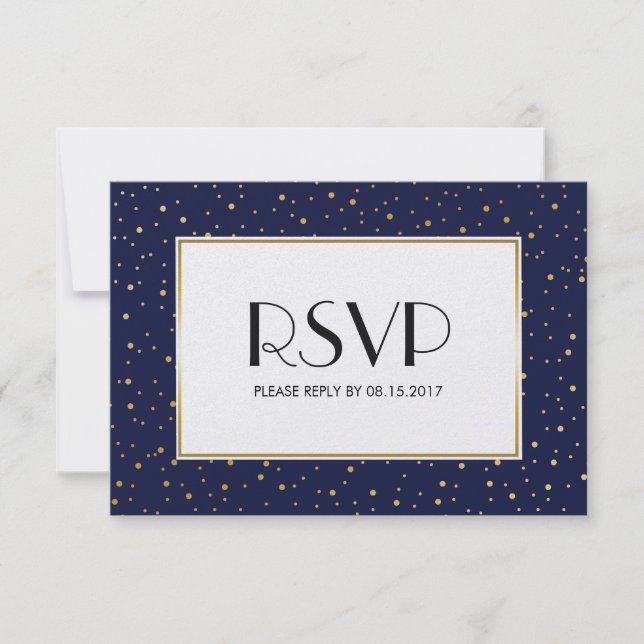 Elegante Twinkle Stars Midnight Blue Sky Gold RSVP (Anverso)