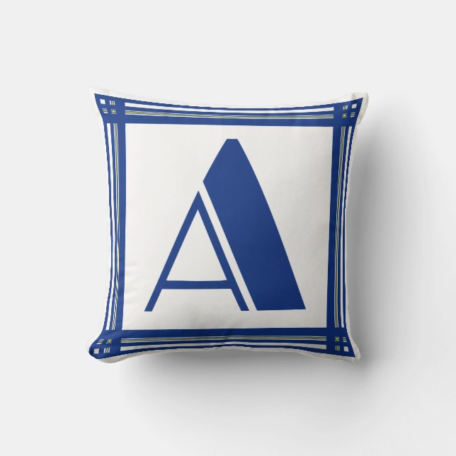 Elegante Una almohada inicial en azul y blanco (Anverso)