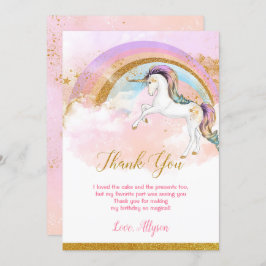 Elegante unicornio gracias tarjetas color arcoiris