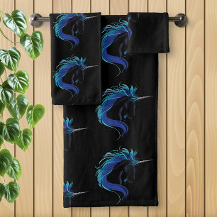 Elegante Unicornio Negro Fantasía Mágica Azul Plat