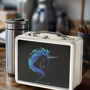 Elegante Unicornio Negro Fantasía Mágica Azul Plat