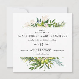 Elegante vegetación de oliva Invitación de matrimo