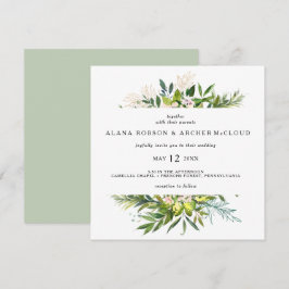 Elegante vegetación de oliva Invitación de matrimo