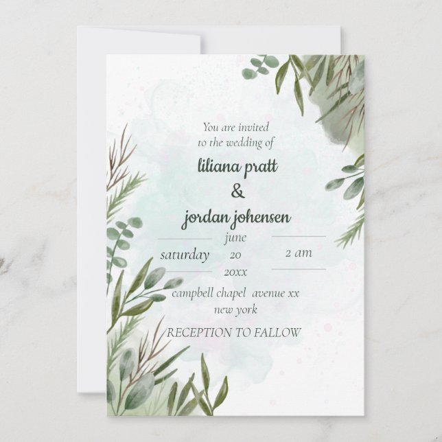 Elegante vegetación Eucalyptus Moss Invitación a l (Anverso)