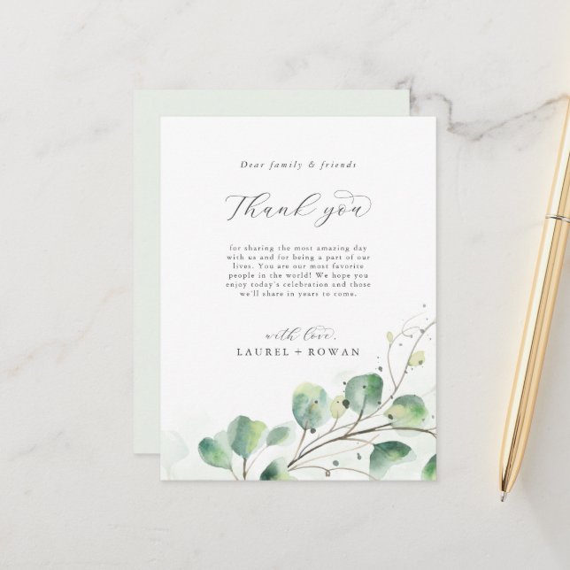 Elegante Vegetación Gracias Tarjeta De Recepción (Anverso/Reverso In Situ)