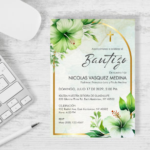 Elegante Vegetación Invitación Bautizo Baptismo Cu