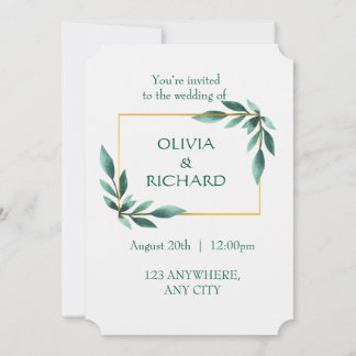 Elegante vegetación Marco dorado Invitación Minima