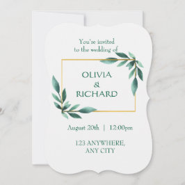 Elegante vegetación Marco dorado Invitación Minima