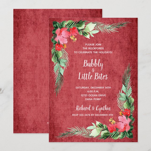 Elegante vegetación y Navidades rojos florales inv (Anverso / Reverso)