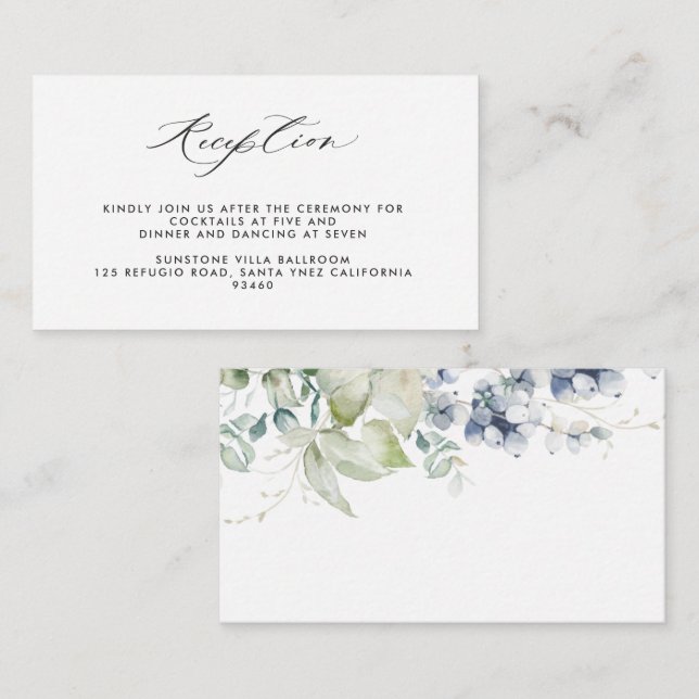 Elegante vegetación y recepción de boda floral azu (Anverso / Reverso)