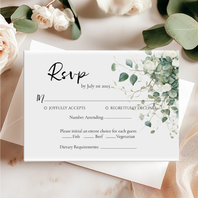 Elegante vegetación y rosas Boda tarjeta RSVP (Subido por el creador)