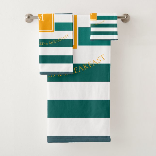 Elegante Verde azulado Blues White Striped Monogra (In situ)