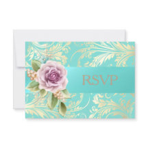 Elegante Verde azulado y dorado Lavanda RSVP Flora