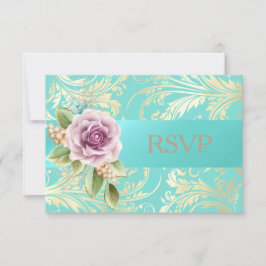 Elegante Verde azulado y dorado Lavanda RSVP Flora