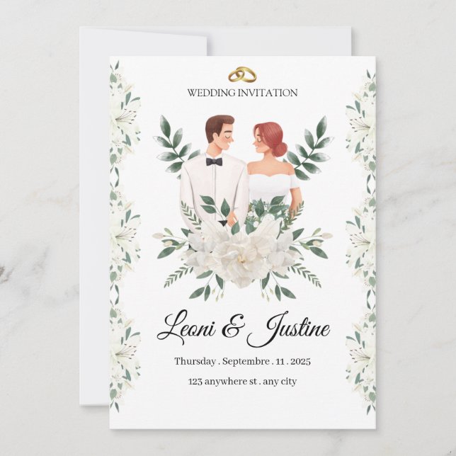 Elegante verde Boda Invitación Personalizado flora (Anverso)
