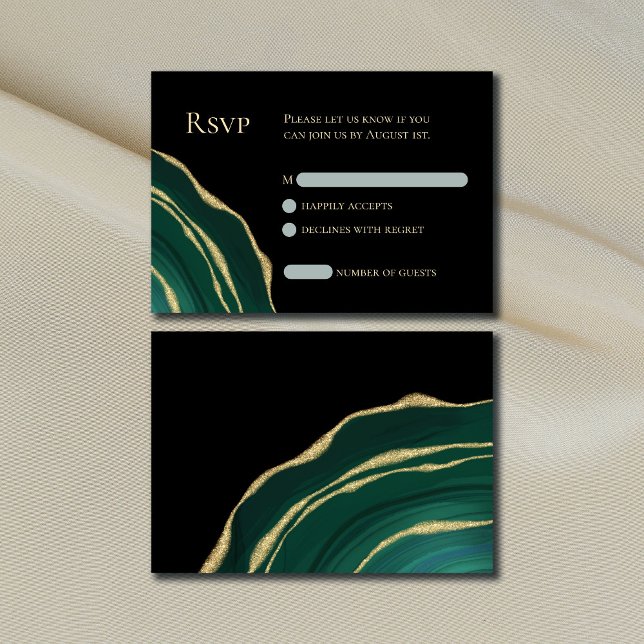 Elegante verde con tarjeta RSVP oscura de agaño de (Subido por el creador)