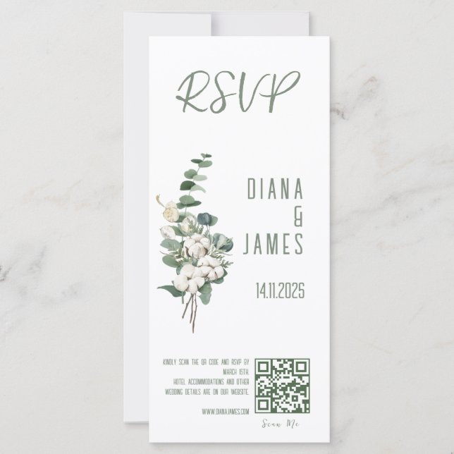 Elegante verde deja bodas código RSVP QR (Anverso)