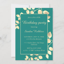 Elegante verde dorado deja la invitación de cumple