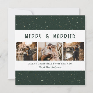 Elegante Verde Dorado Feliz Navidad y Casados