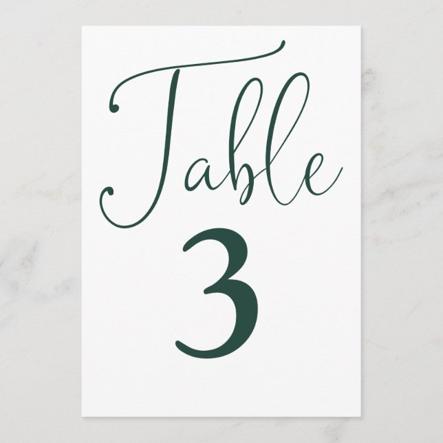 Elegante verde esmeralda simple número de mesa gra (Anverso)