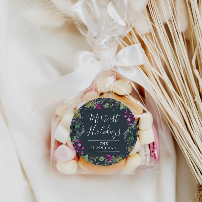 Elegante verde Feliz Pegatina navideño (Subido por el creador)