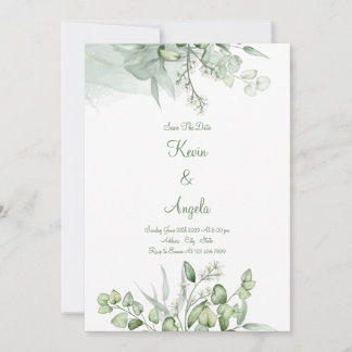 Elegante verde Floral Guardar fecha Invitación de 