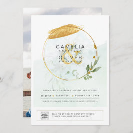 Elegante verde FOTO Boda Invitación QR CÓDIGO